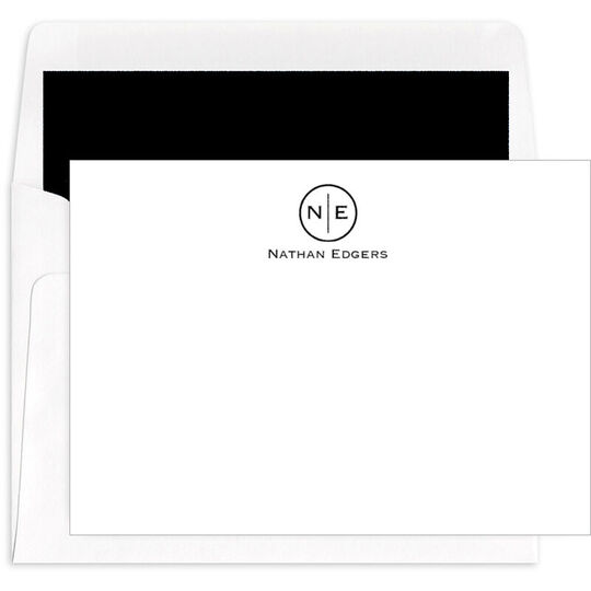 Circle Initials Flat Note Cards - Raised Ink